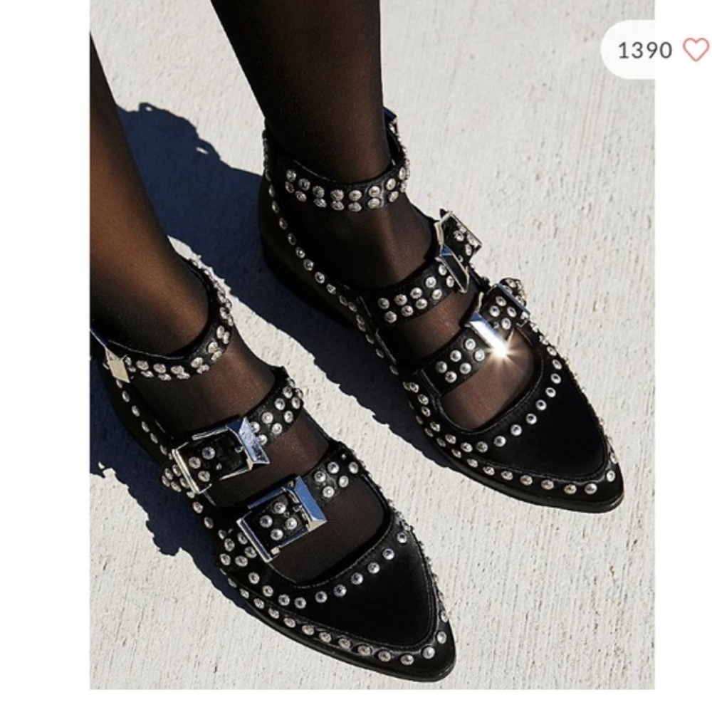 Jeffrey Campbell cropped studded flats with buckles in black velvet in 9.5